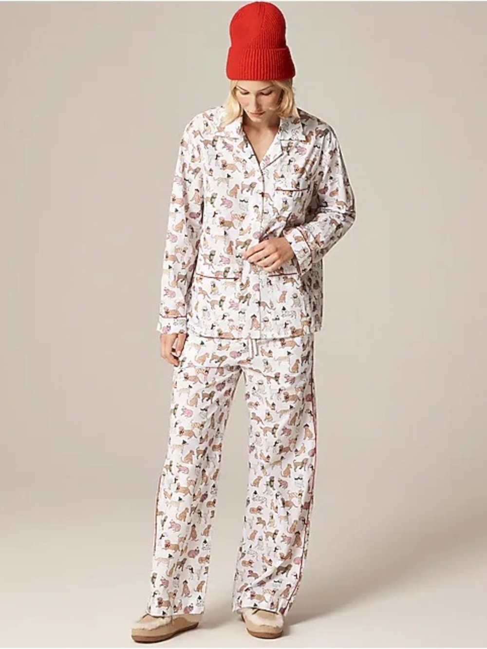 J. Crew Cotton poplin pajama pant set in snow dogs print XXL